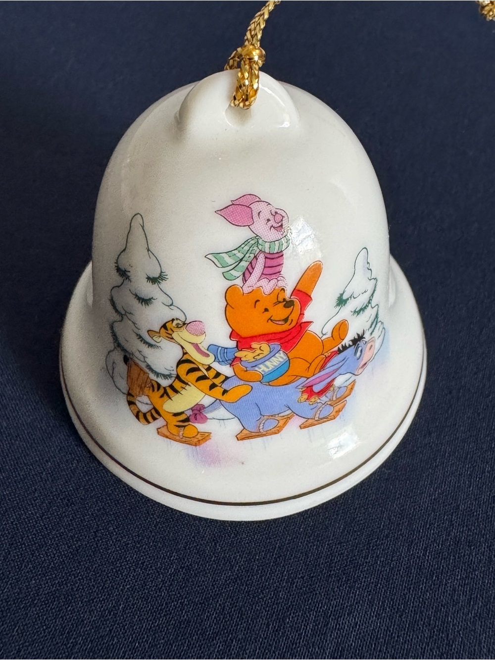 Disney White Porcelain Bell Ornament with Gold Accent